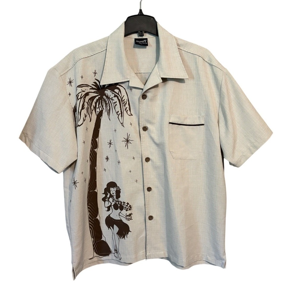 Steady Last Call Rockabilly Bowling Shirt Men's XL Embossed Retro Beige Brown